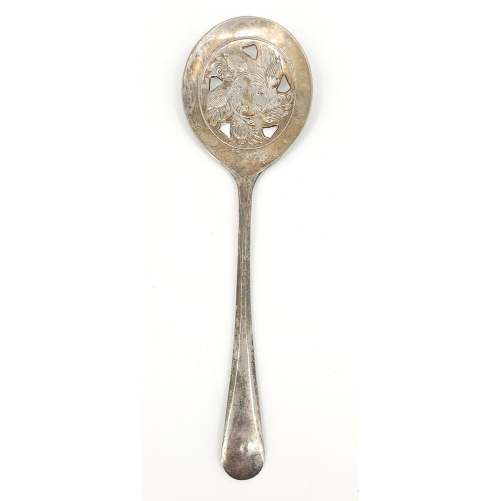 Vtg Leonard Silverplate Tomato Berry Serving Spoon Acorn Pattern Italy 8.5"